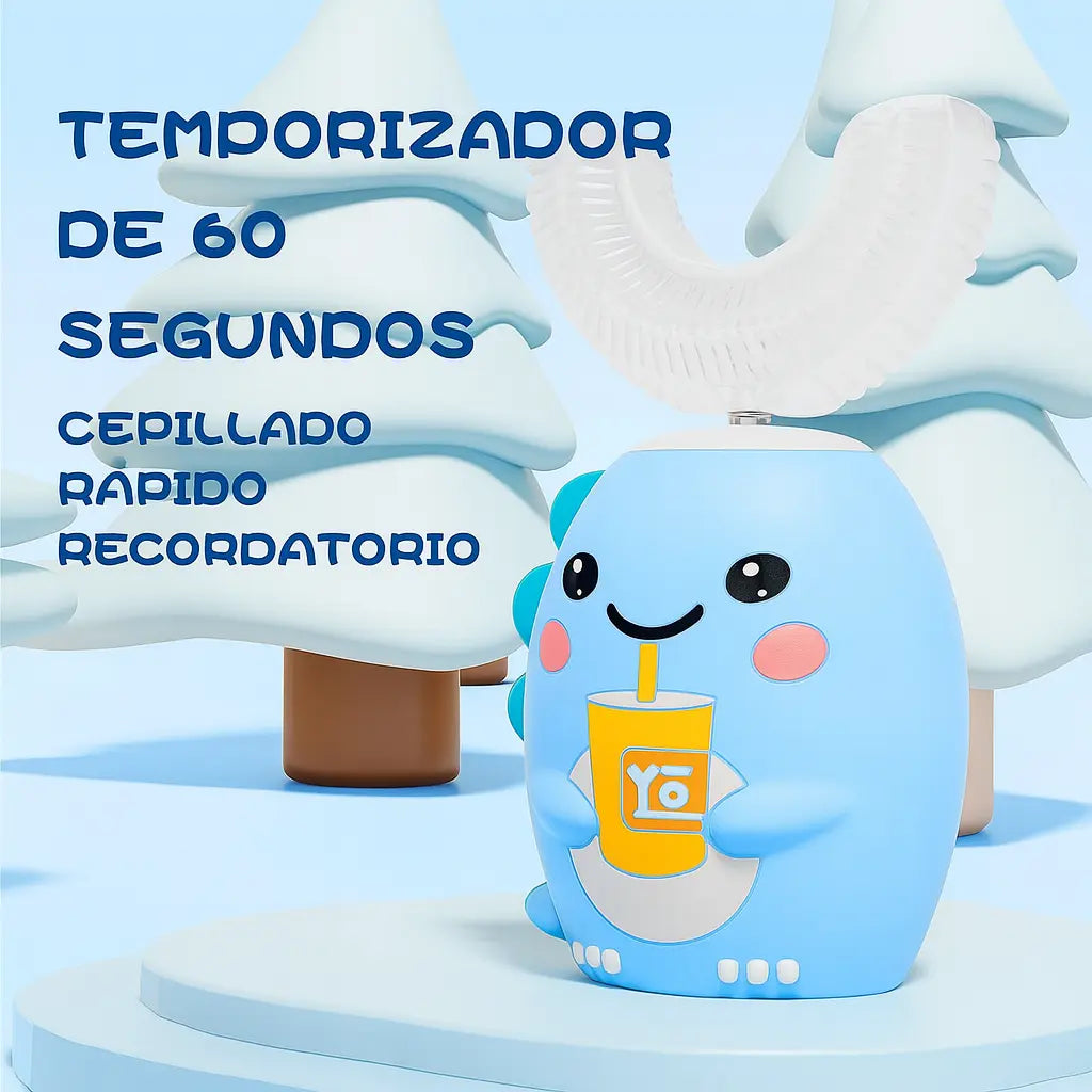 Cepillo de Dientes Eléctrico Infantil 360º en Forma de U (Incluye Pasta Dental + 3 Cabezales Extras)