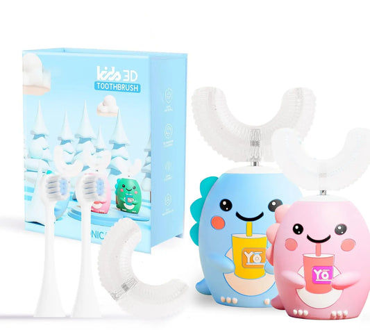 Cepillo de Dientes Eléctrico Infantil 360º en Forma de U (Incluye Pasta Dental + 3 Cabezales Extras)