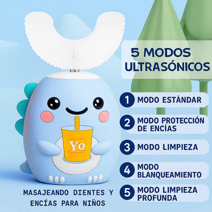 Cepillo de Dientes Eléctrico Infantil 360º en Forma de U (Incluye Pasta Dental + 3 Cabezales Extras)